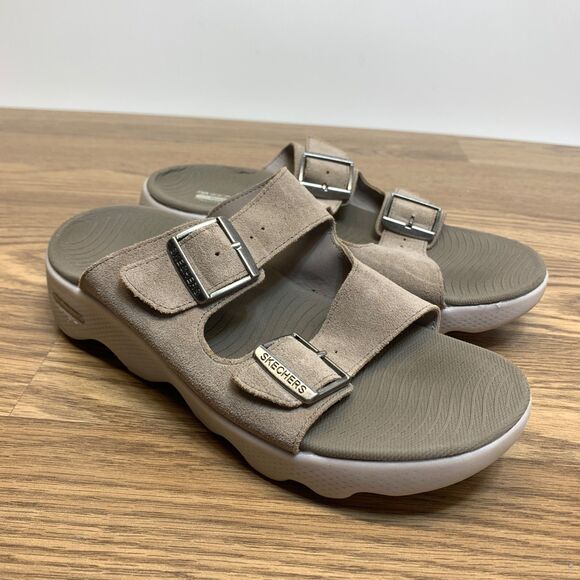 Skechers Women's Go Walk Massage Fit Sweet Talk Slide Sandals Taupe Size: 8 - Picture 1 of 11